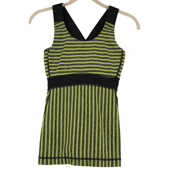 Lululemon Womens Size 6 Swift Tank Luxtreme Power Mesh Grey Green Striped Pocket - Picture 1 of 14